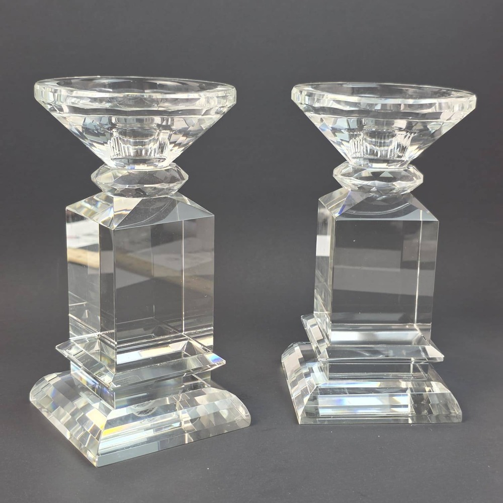 Ricci Casa Collection Crystal Candlesticks Set of 2 Handcrafted Clear Glass 7"
